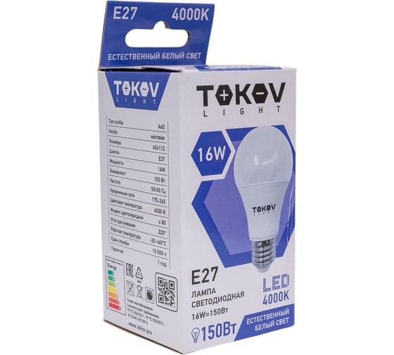 Светодиодная лампа TOKOV ELECTRIC 16вт а60 4000к е27 176-264в (tkl) TKL-A60-E27-16-4K