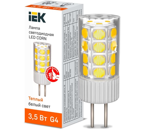 Светодиодная лампа IEK corn капсула 3,5вт 230в 3000к керамика g4 LLE-CORN-4-230-30-G4 1