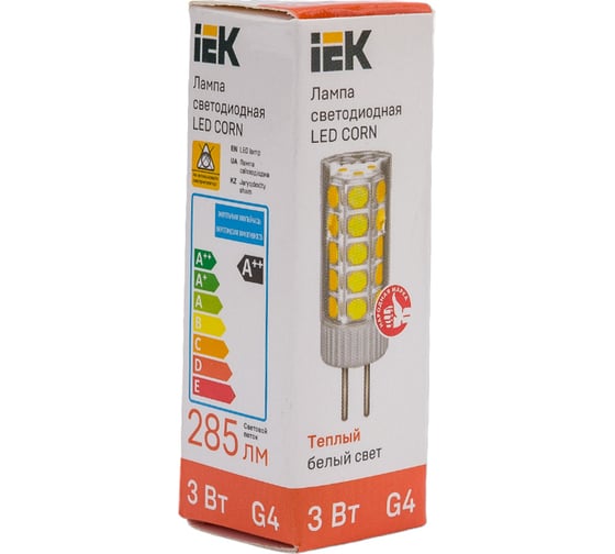 Светодиодная лампа IEK corn капсула 3вт 12в 3000к керамика g4 LLE-CORN-3-012-30-G4