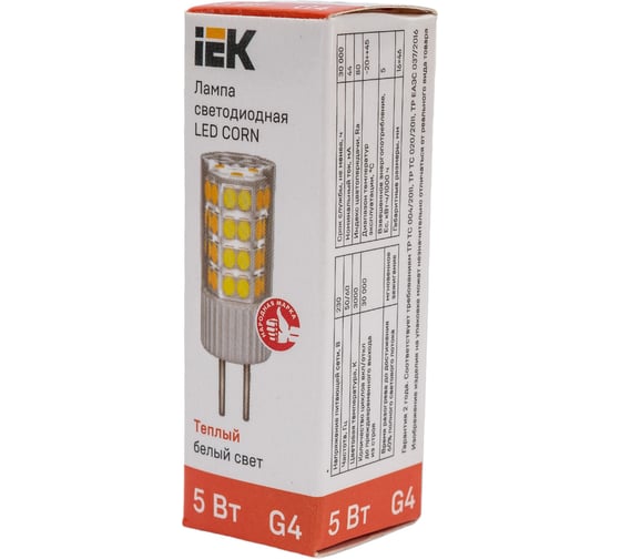 Светодиодная лампа IEK corn капсула 5вт 230в 3000к керамика g4 LLE-CORN-5-230-30-G4