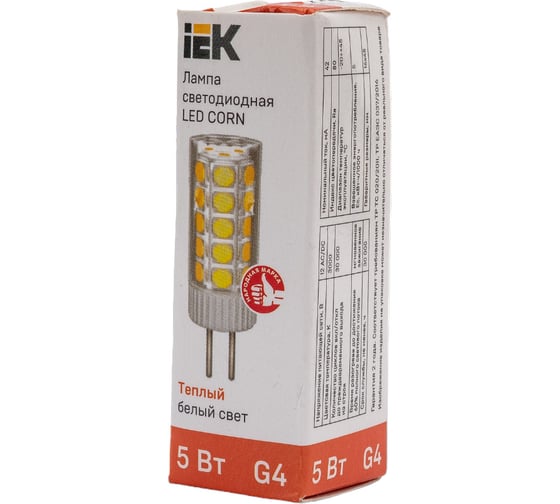 Светодиодная лампа IEK corn капсула 5вт 12в 3000к керамика g4 LLE-CORN-5-012-30-G4