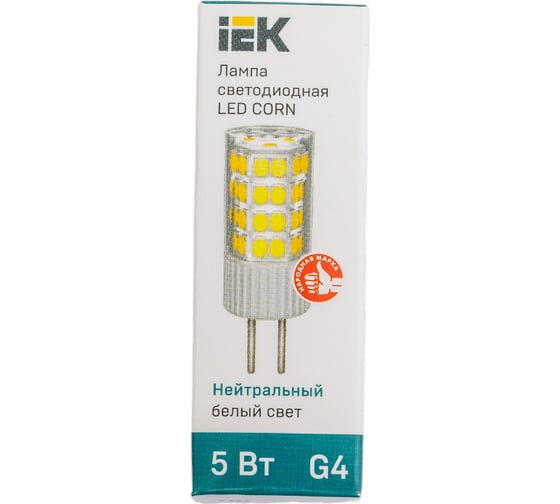 Светодиодная лампа IEK corn капсула 5вт 230в 4000к керамика g4 LLE-CORN-5-230-40-G4