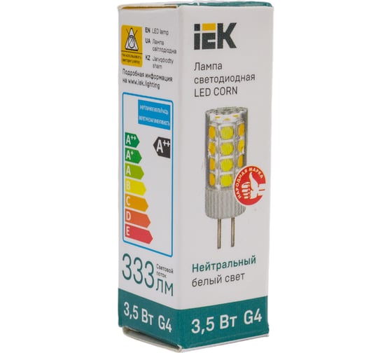 Светодиодная лампа IEK corn капсула 3,5вт 230в 4000к керамика g4 LLE-CORN-4-230-40-G4