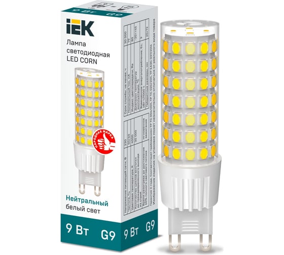 Светодиодная лампа IEK corn капсула 9вт 230в 4000к керамика g9 LLE-CORN-9-230-40-G9