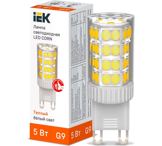 Светодиодная лампа IEK corn капсула 5вт 230в 3000к керамика g9 LLE-CORN-5-230-30-G9