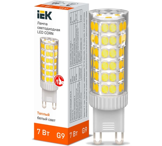 Светодиодная лампа IEK corn капсула 7вт 230в 3000к керамика g9 LLE-CORN-7-230-30-G9 1