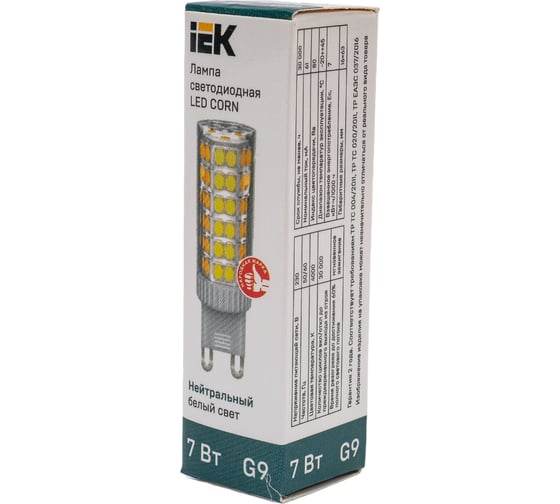 Светодиодная лампа IEK corn капсула 7вт 230в 4000к керамика g9 LLE-CORN-7-230-40-G9