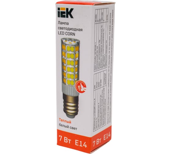 Светодиодная лампа IEK corn капсула 7вт 230в 3000к керамика e14 LLE-CORN-7-230-30-E14