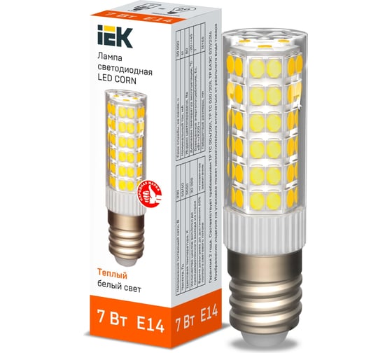 Светодиодная лампа IEK corn капсула 7вт 230в 3000к керамика e14 LLE-CORN-7-230-30-E14