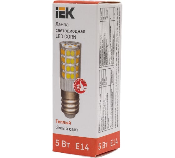 Светодиодная лампа IEK corn капсула 5вт 230в 3000к керамика e14 LLE-CORN-5-230-30-E14
