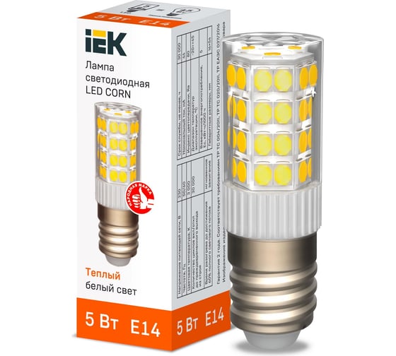 Светодиодная лампа IEK corn капсула 5вт 230в 3000к керамика e14 LLE-CORN-5-230-30-E14