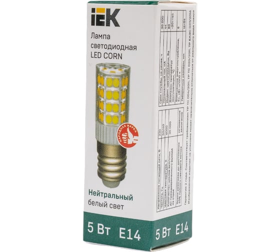 Светодиодная лампа IEK corn капсула 5вт 230в 4000к керамика e14 LLE-CORN-5-230-40-E14