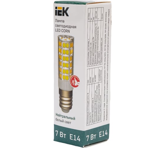 Светодиодная лампа IEK corn капсула 7вт 230в 4000к керамика e14 LLE-CORN-7-230-40-E14