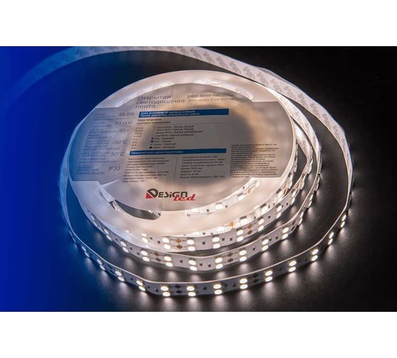Светодиодная лента DesignLed 2x DSG 5050 NW 120L-V24-IP33, 4000 K, 600 LED, 28,8W/m, LUX DSG5120-24-NW-33