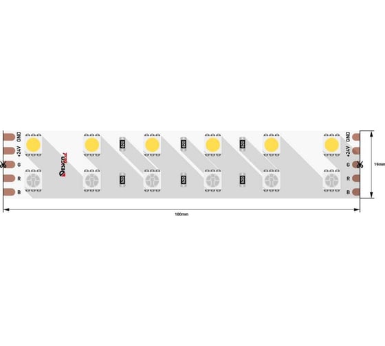 Светодиодная лента DesignLed 2x DSG 5050 RGB+W 120L-V24-IP33, RGB+White, 600 LED, 28,8 W/m, LUX DSG5120-24-RGB+W-33