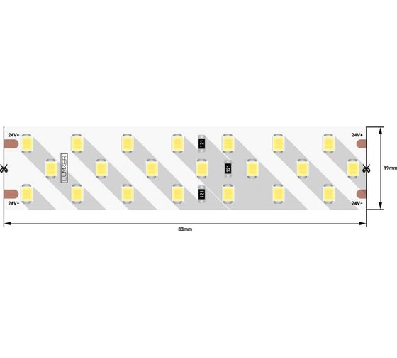 Светодиодная лента DesignLed 3x DSG 2835 WW 252L-V24-IP33, 2700 K, 1260 LED, 24W/m, 5000192 mm, LUX DSG2252-24-WW-33