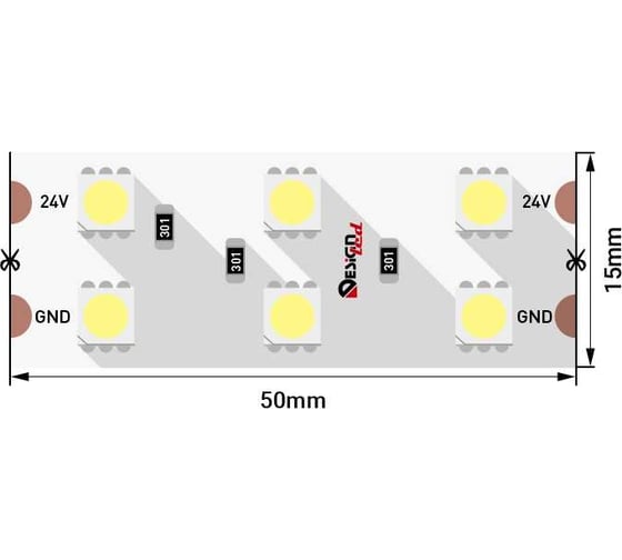 Светодиодная лента DesignLed 2x DSG 5050 WW 120 L-V24-IP33, 3000 K, 600 LED, 28,8W/m, LUX DSG5120-24-WW-33