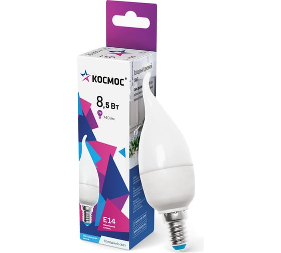 Светодиодная лампа КОСМОС LED 8.5Вт Свеча на ветру 220В E14 6500К, LkecLED8.5wCWE1465