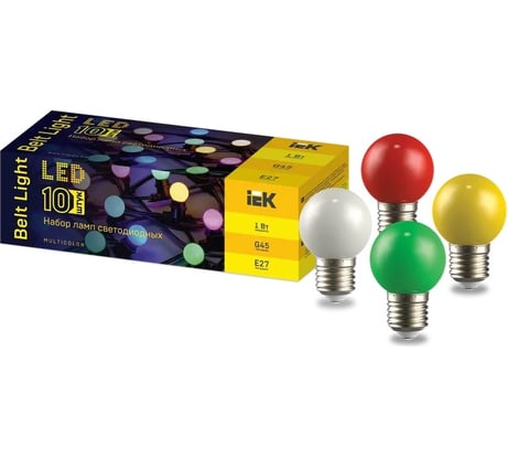 Набор светодиодных декоративных ламп IEK Lighting g45 шар 1вт 230в mix e27 10 шт LLE-G45-1-230-MIX-E27-10