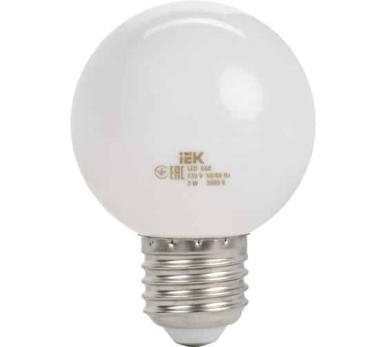 Светодиодная декоративная лампа IEK Lighting g60 шар 3вт 230в теплый белый e27 LLE-G60-3-230-WW-E27