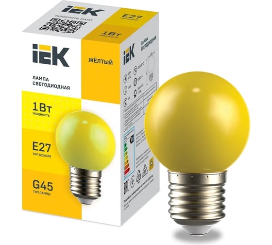 Светодиодная декоративная лампа IEK Lighting g45 шар 1вт 230в желтый e27 LLE-G45-1-230-Y-E27