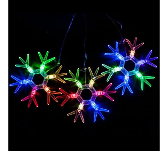 Гирлянда FERON CL58 220V, 60LED, RGB, IP20, расстояние между снежинками 20см, длина 2м, шнур 1.5м 26824