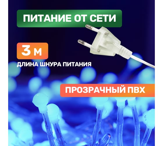 Гирлянда Neon-Night Мишура 3м, прозрачный ПВХ, 288 LED синие 303-603