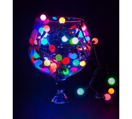Гирлянда Neon-Night Мультишарики d=17.5мм, 10м, черный ПВХ, 80LED мульти 303-509-6