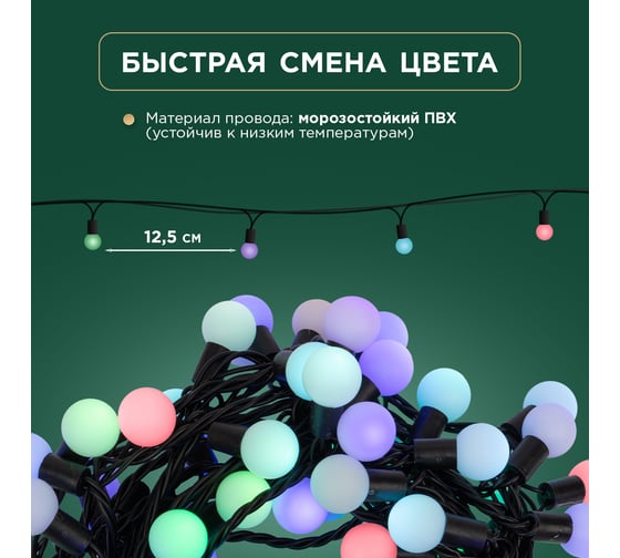 Гирлянда Мультишарики Ø23 мм, Neon-Night 10м, 80 LED RGB, черный ПВХ, IP65 303-5199
