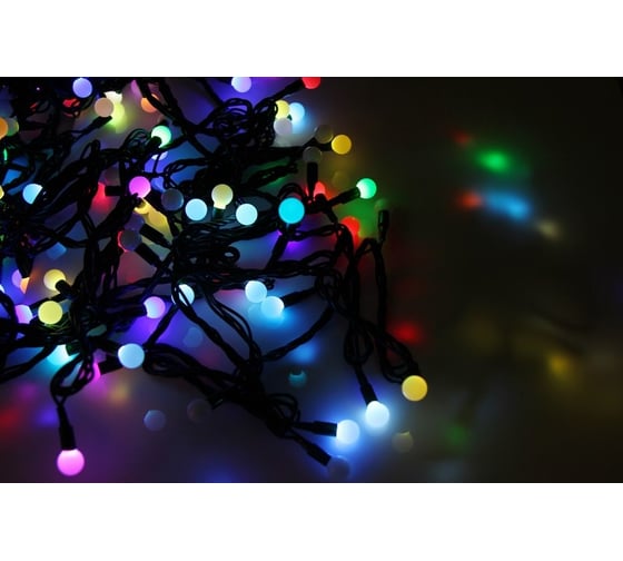 Гирлянда Neon-Night Мультишарики d=17,5мм, d=23мм, d=45мм, 10м, черный ПВХ, 80LED RGB 303-589 1