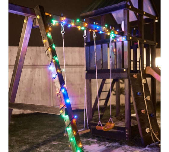 Гирлянда-нить Neon-Night 10м, черный ПВХ, 100 LED МУЛЬТИ RGYB 303-139 1