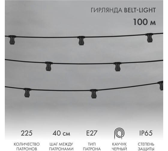 Гирлянда Neon-Night Belt-Light 2 жилы, шаг 40 см, патроны E27, IP65, 100 м 331-212