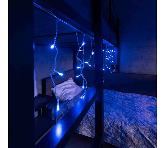 Гирлянда Neon-Night АЙСИКЛ бахрома, 1.8х0.5м, прозрачный ПВХ, 48 LED СИНИЕ IP20 255-013