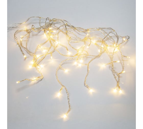 Гирлянда Neon-Night АЙСИКЛ бахрома, 1.8х0.5м, прозрачный ПВХ, 48 LED ТЕПЛО-БЕЛЫЕ IP20 255-016 1