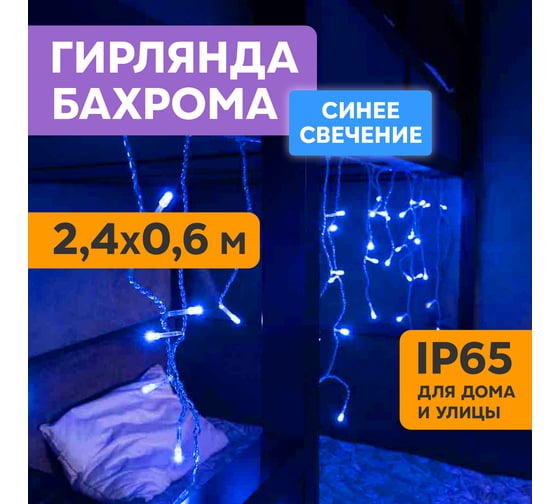 Гирлянда Neon-Night АЙСИКЛ бахрома, 2.4х0.6м, белый ПВХ, 76 LED СИНИЕ 255-033-6