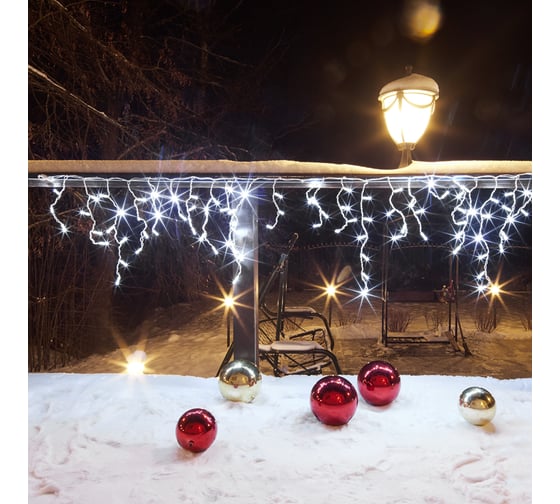Гирлянда Neon-Night АЙСИКЛ бахрома, 2.4х0.6м, белый ПВХ, 88 LED БЕЛЫЕ 255-034