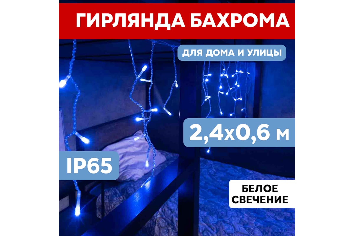 Гирлянда Neon-Night АЙСИКЛ бахрома, 2.4х0.6м, белый ПВХ, мерцающий  Flashing, 88 LED БЕЛЫЕ 255-036 - выгодная цена, отзывы, характеристики,  фото - купить в Москве и РФ