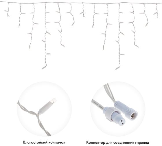 Гирлянда Neon-Night АЙСИКЛ бахрома, 4.8х0.6м, белый ПВХ, 152 LED БЕЛЫЕ 255-137-6