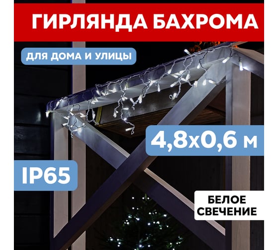 Гирлянда Neon-Night АЙСИКЛ бахрома, 4.8х0.6м, прозрачный ПВХ, 176 LED БЕЛЫЕ 255-145