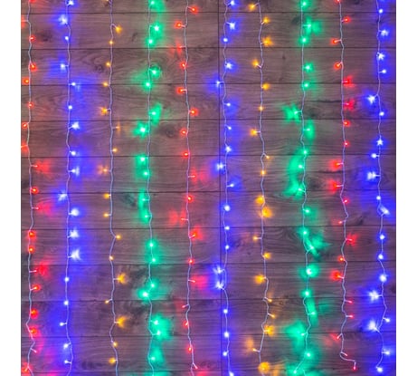 Гирлянда Neon-Night ДОЖДЬ занавес 1.5х1м, прозрачный ПВХ, 96 LED МУЛЬТИКОЛОР IP20 235-029