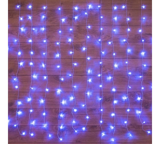 Гирлянда Neon-Night ДОЖДЬ занавес 1.5х1.5м, прозрачный ПВХ, 144 LED СИНИЕ IP20 235-033