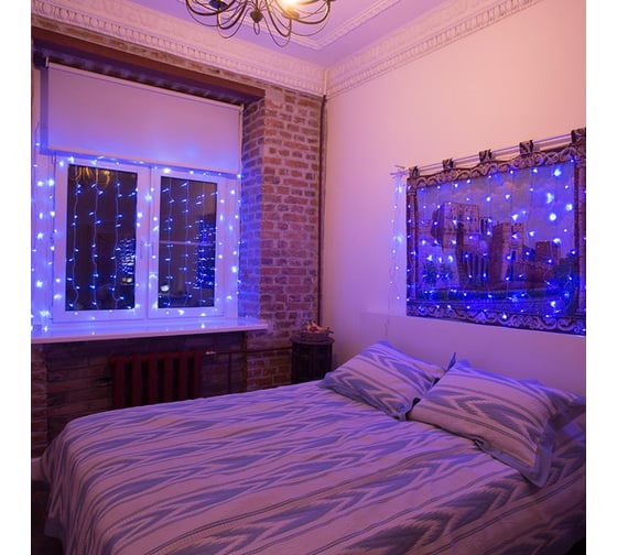 Гирлянда Neon-Night ДОЖДЬ занавес 1.5х1.5м, прозрачный ПВХ, 144 LED СИНИЕ IP20 235-033
