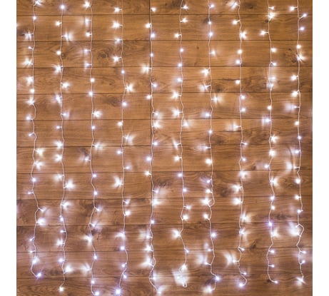 Гирлянда Neon-Night ДОЖДЬ занавес 1.5х1.5м, прозрачный ПВХ, 144 LED БЕЛЫЕ IP20 235-035