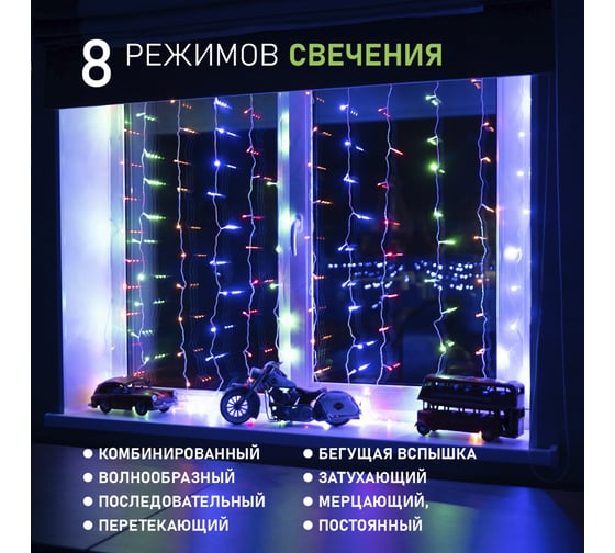 Гирлянда Neon-Night ДОЖДЬ занавес 1.5х1.5м, прозрачный ПВХ, 144 LED МУЛЬТИКОЛОР IP20 235-039