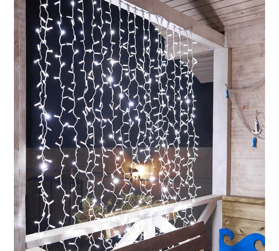 Гирлянда Neon-Night Занавес 2x3м, 600 LED белый, белый ПВХ, IP65, с эффектом мерцания, без блока питания 235-211