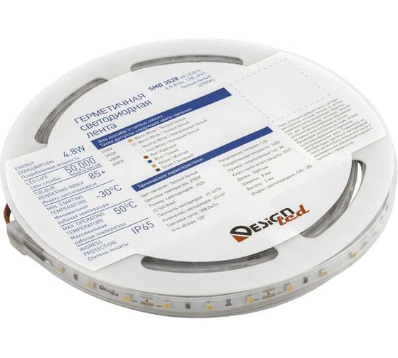 Светодиодная лента DesignLed LUX 4,8 Вт/м, SMD3528, Закрытая, (IP65) Теплый белый 2700К 12 В DSG360-12-WW-65