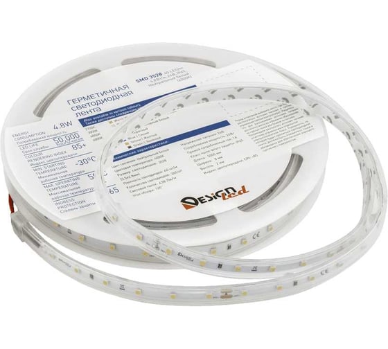 Светодиодная лента DesignLed LUX 4,8 Вт/м, SMD3528, Закрытая, (IP65) Цвет Нейтральный 24 В DSG360-24-NW-65