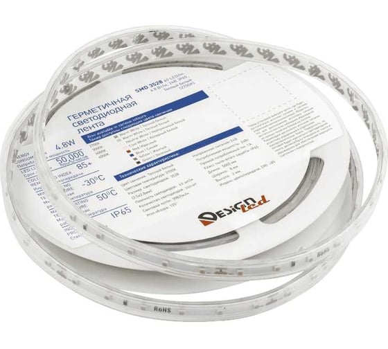 Светодиодная лента DesignLed LUX 4,8 Вт/м, SMD3528, Закрытая, (IP65) Цвет Теплый 24 В DSG360-24-WW-65