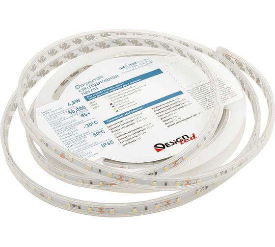 Светодиодная лента DesignLed LUX 4,8 Вт/м, SMD3528, Закрытая, (IP65) Цвет Холодный 12 В DSG360-12-W-65