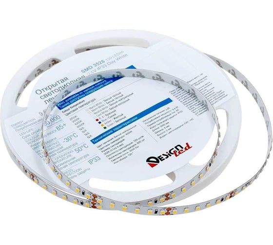 Светодиодная лента DesignLed LUX 9,6 Вт/м, SMD3528, Открытая, (IP33), 4000К, 24В DSG3120-24-NW-33